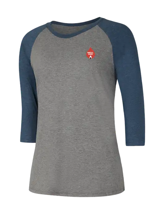 Womens Simply Soft 3/4 Sleeve Navy Frost/Grey Frost Ring Spun Cotton T-Shirt w/Neill Gas Logo