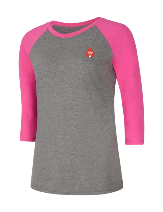 Womens Simply Soft 3/4 Sleeve Fuchsia Frost/Grey Frost Ring Spun Cotton T-Shirt w/Neill Gas Logo