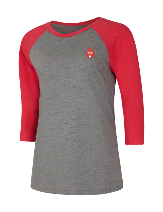 Womens Simply Soft 3/4 Sleeve Red Frost/Grey Frost Ring Spun Cotton T-Shirt w/Neill Gas Logo