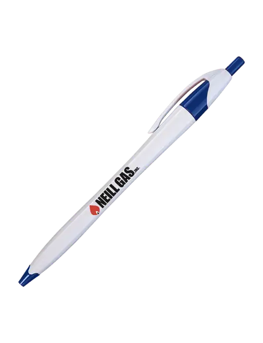 Novella White/Royal Classic Pen - Blue Ink w/Neill Gas Logo