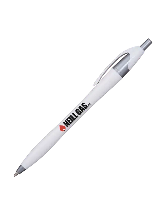 Novella White/Silver Shimmer Pen - Blue Ink w/Neill Gas Logo