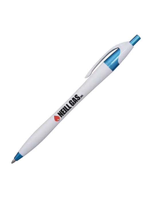 Novella White/Blue Shimmer Pen - Blue Ink w/Neill Gas Logo