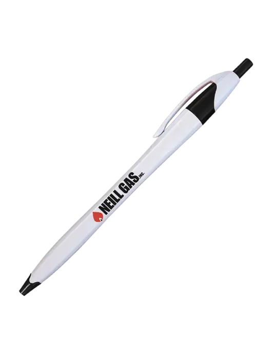Novella White/Black Classic Pen - Blue Ink w/Neill Gas Logo