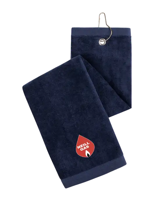 Navy Tri-Fold Golf Towel with Grommet w/Neill Gas Logo
