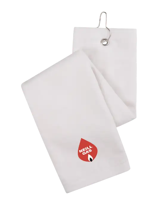 White Tri-Fold Golf Towel with Grommet w/Neill Gas Logo