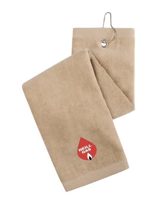 Khaki Tri-Fold Golf Towel with Grommet w/Neill Gas Logo