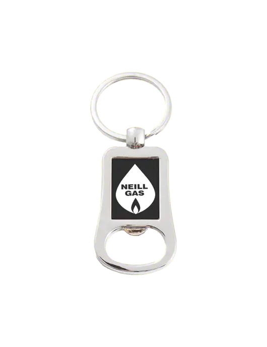 Silver & Black Bottle Opener Keychain w/Neill Gas Logo