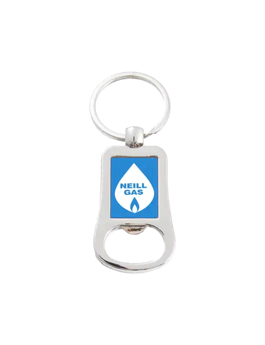 Silver & Blue Bottle Opener Keychain w/Neill Gas Logo