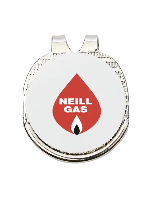 Antique Silver Hat Clip w/Golf Ball Marker w/Neill Gas Logo