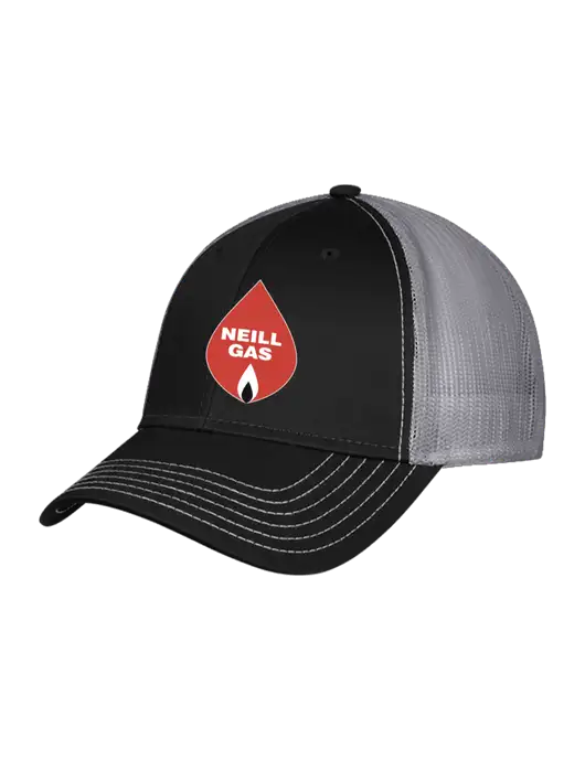 Black/Medium Dark Grey Mesh Trucker Cap Snap Back w/Neill Gas Logo