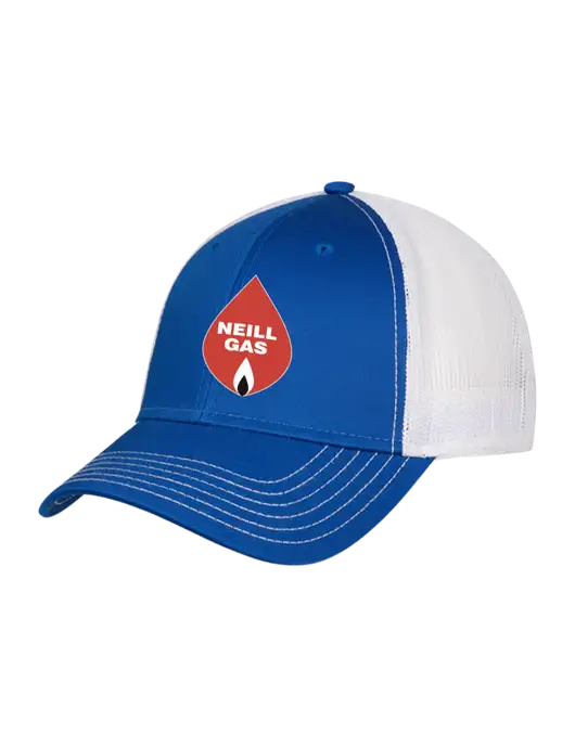 Royal/White Mesh Trucker Cap Snap Back w/Neill Gas Logo