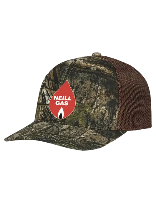Mossy Oak Country DNA Camo/Brown Mesh Trucker Cap Snap Back w/Neill Gas Logo