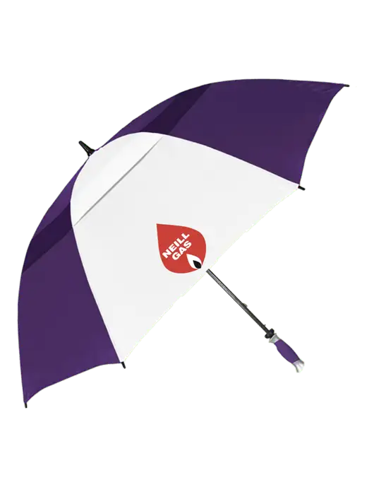 Purple/White Vented Typhoon Tamer Golf Umbrella w/Neill Gas Logo