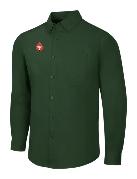 Forest Green Long Sleeve Carefree Poplin Shirt w/Neill Gas Logo