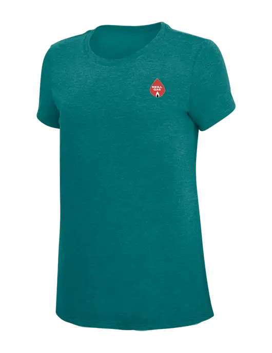 Womens Simply Soft Heathered Dark Teal 4.5oz  Poly/Combed Ring Spun Cotton T-Shirt w/Neill Gas Logo
