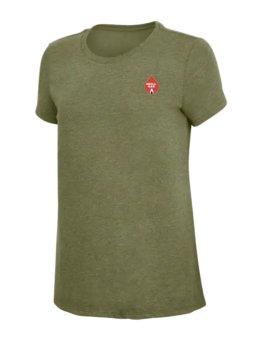 Womens Simply Soft Military Green Frost 4.5oz Poly/Combed Ring Spun Cotton T-Shirt
 w/Neill Gas Logo
