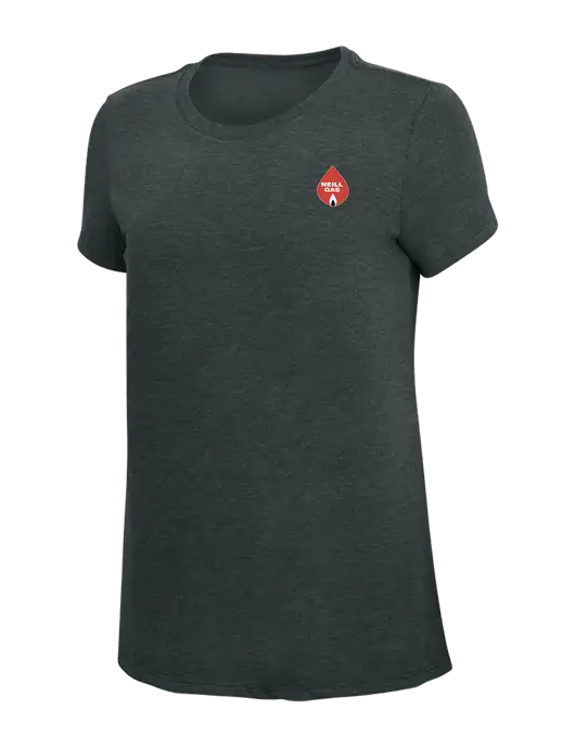 Womens Simply Soft Black Frost 4.5oz Poly/Combed Ring Spun Cotton T-Shirt w/Neill Gas Logo