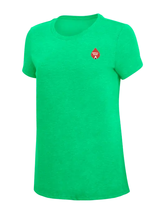 Womens Simply Soft Green Frost 4.5oz Poly/Combed Ring Spun Cotton T-Shirt w/Neill Gas Logo