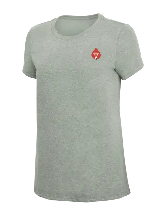 Womens Simply Soft Heathered Light Grey 4.5oz Poly/Combed Ring Spun Cotton T-Shirt w/Neill Gas Logo