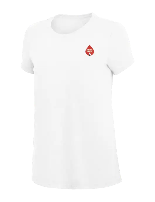 Womens Simply Soft White 4.5oz Poly/Combed Ring Spun Cotton T-Shirt
 w/Neill Gas Logo