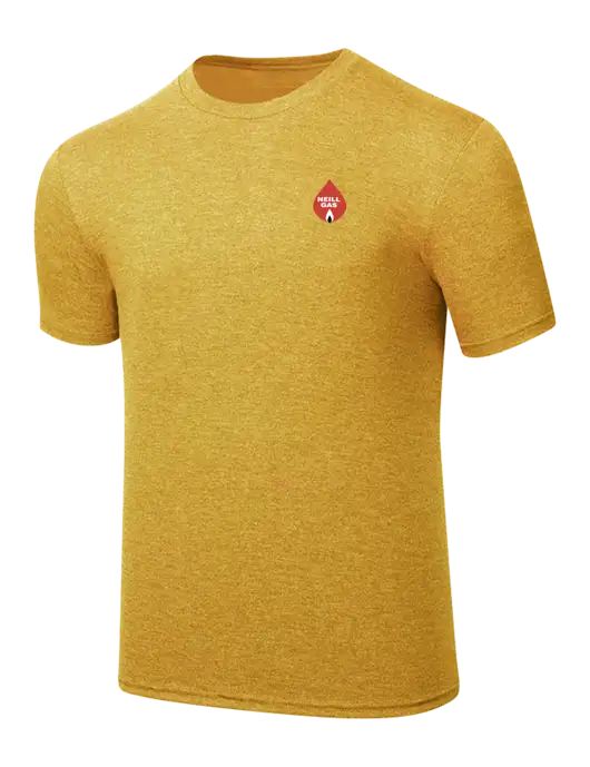 Simply Soft Yellow Gold Heathered 4.5oz Poly/Combed Ring Spun Cotton T-Shirt
 w/Neill Gas Logo