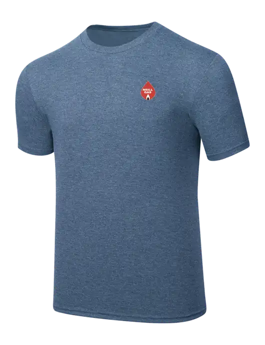 Simply Soft Light Slate Blue Heathered 4.5oz  Poly/Combed Ring Spun Cotton T-Shirt w/Neill Gas Logo