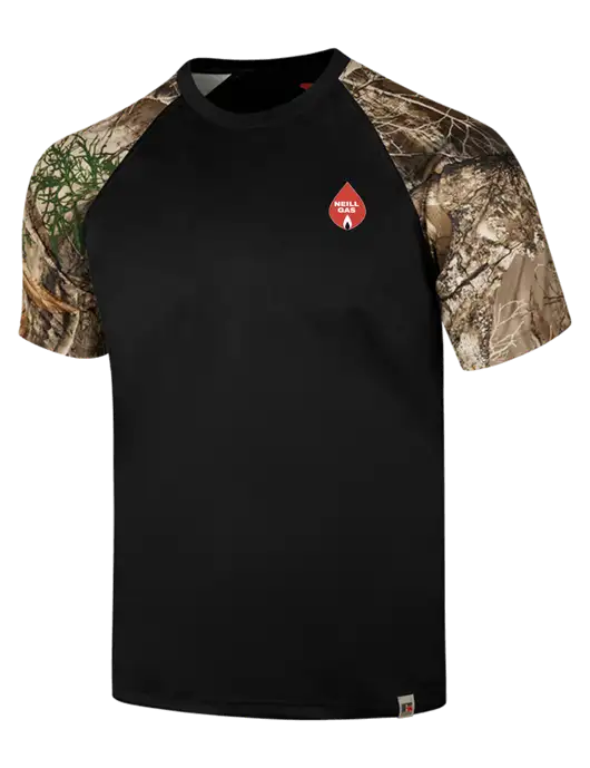 Russell Outdoors Black/Realtree Edge Camo Colorblock Performance T-Shirt w/Neill Gas Logo