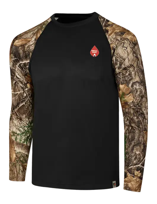 Russell Outdoors Black/Realtree Edge Camo Colorblock Performance Long Sleeve T-Shirt w/Neill Gas Logo