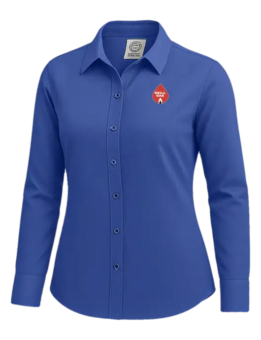 Brooks Brothers Womens Royal Blue Wrinkle-Free Stretch Nailhead Shirt w/Neill Gas Logo