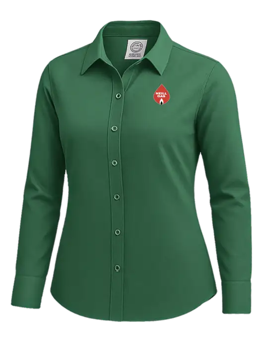 Brooks Brothers Womens Medium Green Wrinkle-Free Stretch Nailhead Shirt w/Neill Gas Logo