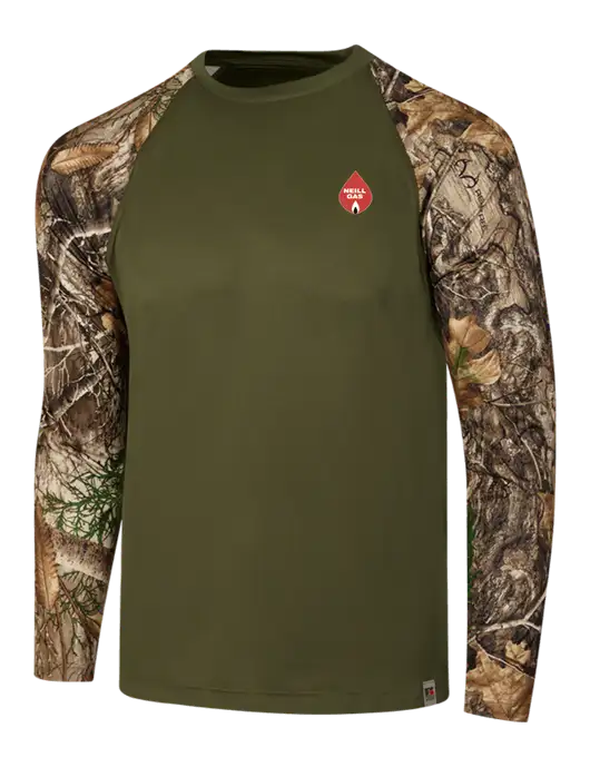 Russell Outdoors Olive/Realtree Edge Camo Colorblock Performance Long Sleeve T-Shirt w/Neill Gas Logo