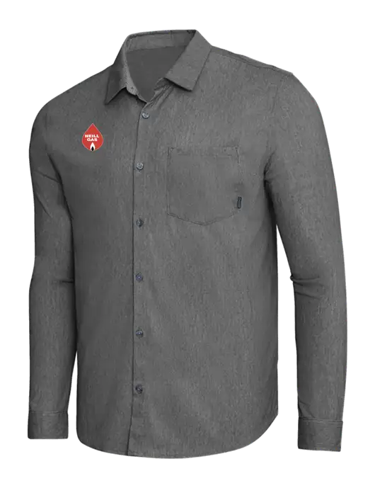 OGIO Dark Grey Heather Extend Long Sleeve Button Up Shirt w/Neill Gas Logo