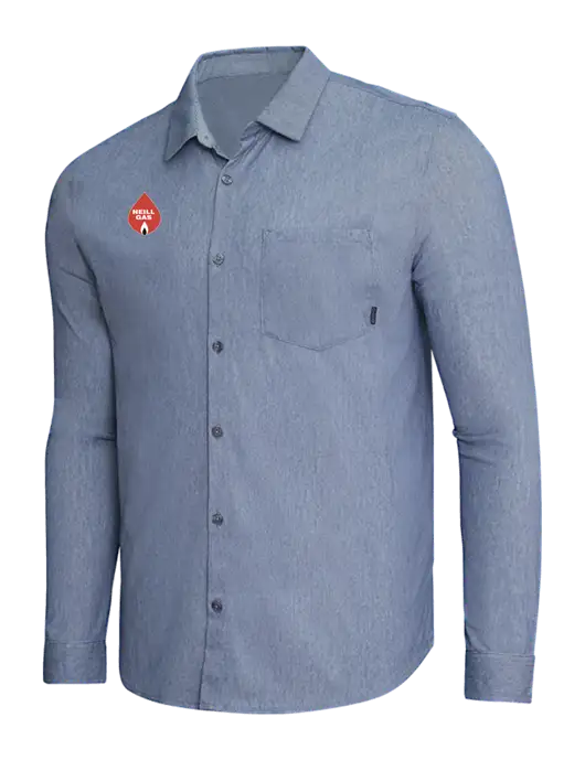 OGIO Slate Blue Heather Extend Long Sleeve Button Up Shirt w/Neill Gas Logo
