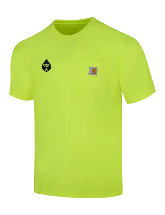 Carhartt Loose Fit Workwear Safety Yellow Short Sleeve Pocket T-Shirt w/Neill Gas Logo