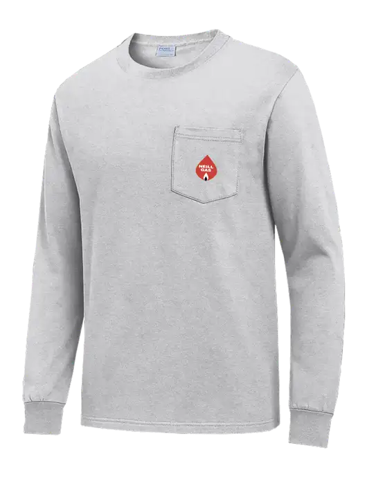 Light Grey Heather Long Sleeve Heavyweight 6.1 oz Pocket T-Shirt w/Neill Gas Logo