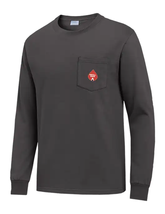 Charcoal Long Sleeve Heavyweight 6.1 oz Pocket T-Shirt w/Neill Gas Logo