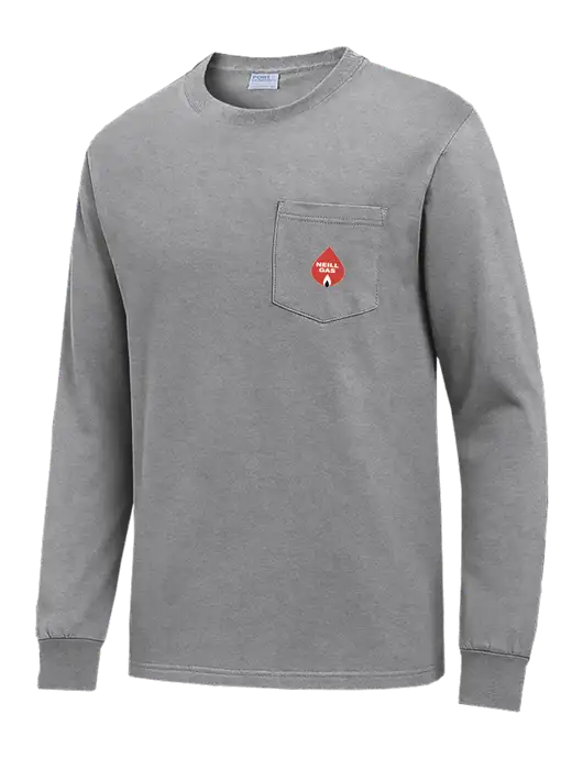 Medium Grey Heather Long Sleeve Heavyweight 6.1 oz Pocket T-Shirt w/Neill Gas Logo