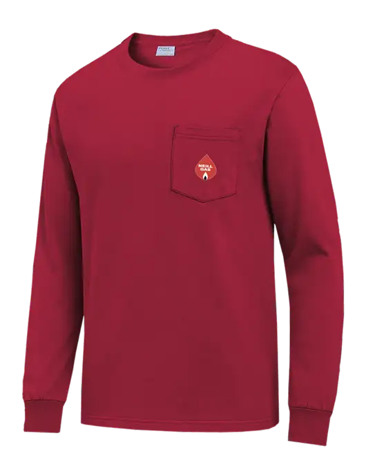 Red Long Sleeve Heavyweight 6.1 oz Pocket T-Shirt w/Neill Gas Logo