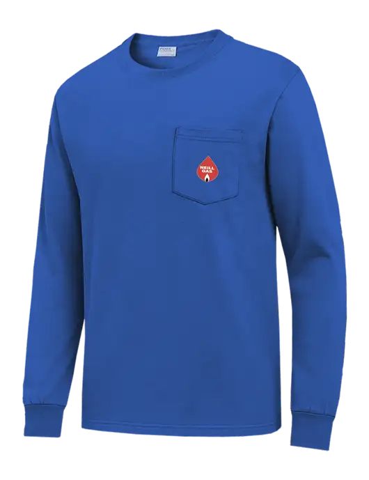 Royal Blue Long Sleeve Heavyweight 6.1 oz Pocket T-Shirt w/Neill Gas Logo