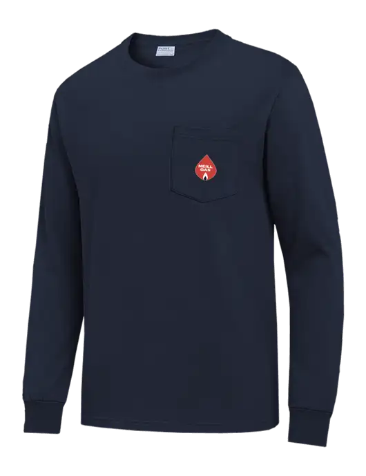 Navy Long Sleeve Heavyweight 6.1 oz Pocket T-Shirt w/Neill Gas Logo