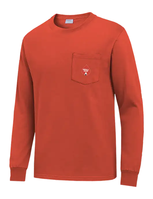 Orange Long Sleeve Heavyweight 6.1 oz Pocket T-Shirt w/Neill Gas Logo