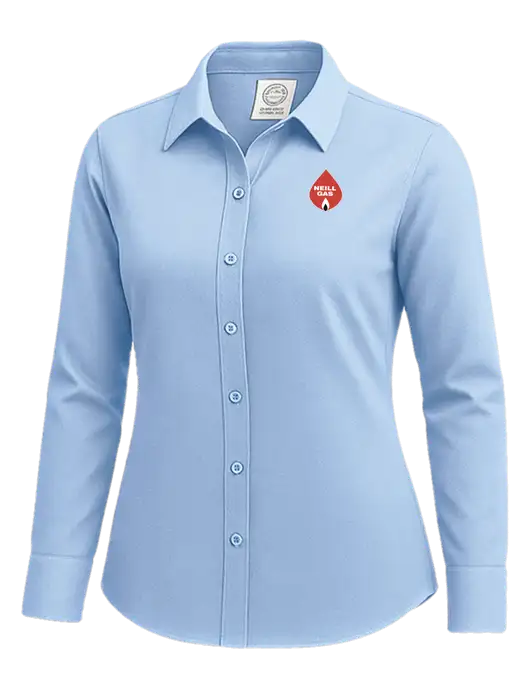 Brooks Brothers Womens Light Blue Wrinkle-Free Stretch Nailhead Shirt w/Neill Gas Logo