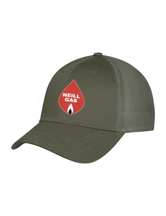 Olive Green Mesh Trucker Cap Snap Back w/Neill Gas Logo