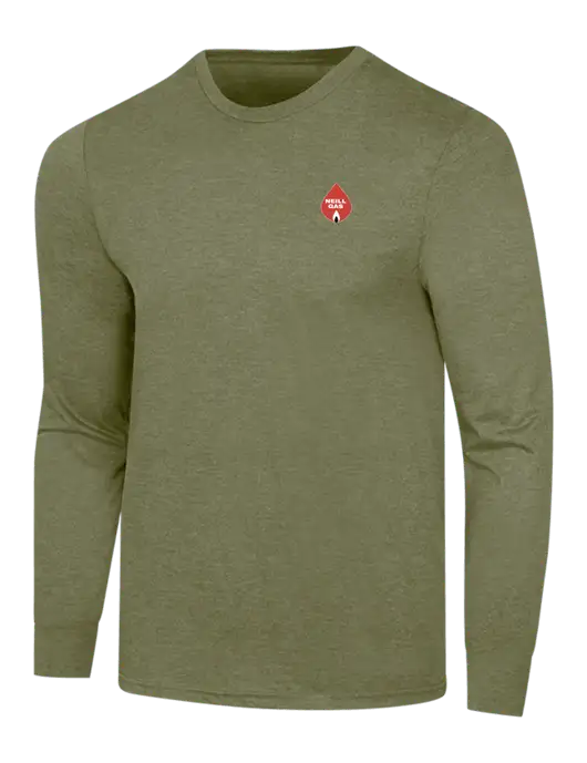 Simply Soft Long Sleeve Military Green Frost 4.5 oz, Poly/Combed Ring Spun Cotton T-Shirt w/Neill Gas Logo