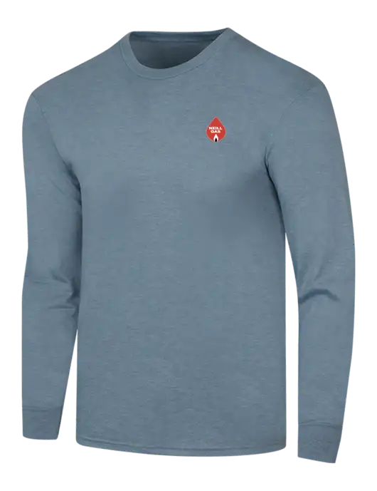 Simply Soft Long Sleeve Slate Blue Heather 4.5 oz, Poly/Combed Ring Spun Cotton T-Shirt w/Neill Gas Logo