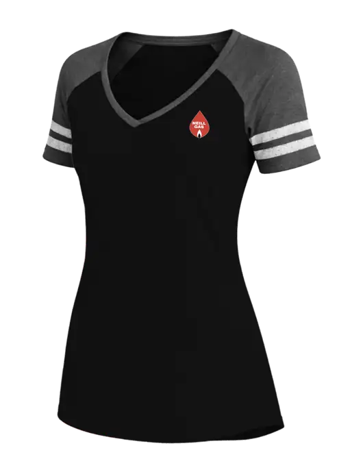 Womens Black/Charcoal Heather V-Neck Game Tee w/Neill Gas Logo