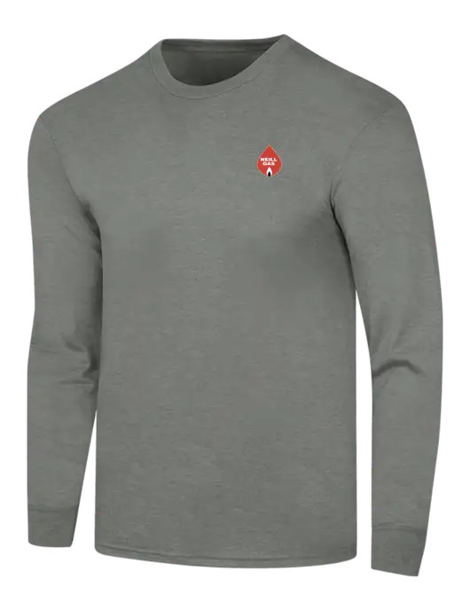 Simply Soft Long Sleeve Heathered Charcoal 4.5 oz, Poly/Combed Ring Spun Cotton T-Shirt w/Neill Gas Logo
