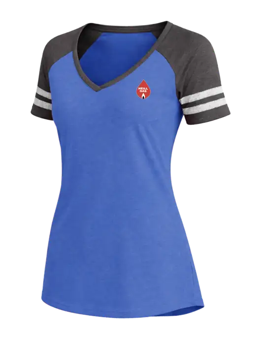 Womens Royal Heather/Charcoal Heather V-Neck Game Tee w/Neill Gas Logo