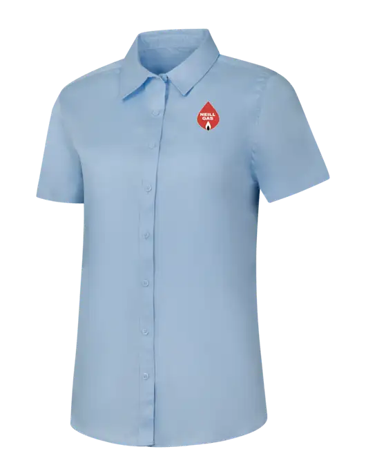 Womens Light Blue Short Sleeve Superpro React Twill Shirt w/Neill Gas Logo