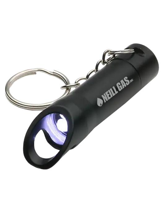 Black Pocket LED Flashlight with Bottle Opener & Keychain w/Neill Gas Logo